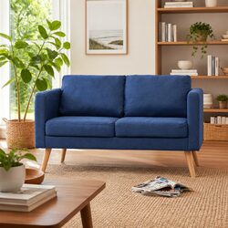 Blue Fabric 2-Seater Sofa with Removable Covers