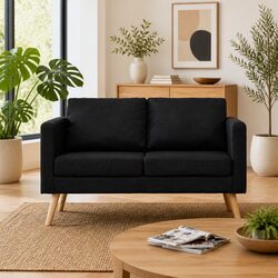 2-Seater Sofa with Black Fabric Upholstery