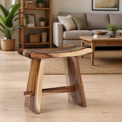 Sturdy Solid Wood and Polyresin Compact Stool
