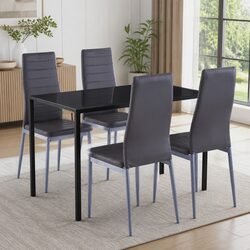 5-Piece Grey Dining Set with Glass Top and Chairs