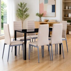7-Piece Dining Set with Glass Top and Faux Leather Chairs
