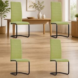 4-Piece Dining Chair Set in Green Fabric with Cantilever Design