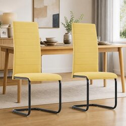 Cantilever Dining Chairs in Yellow Fabric, Set of 2