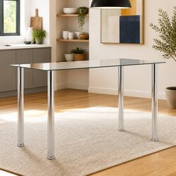 Contemporary Stainless Steel and Glass Dining Table