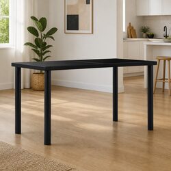 Black Tempered Glass Dining Table with Metal Base