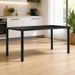 Black Tempered Glass Dining Table with Metal Frame