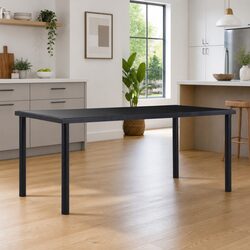 Black Tempered Glass Dining Table with Metal Construction