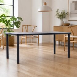 Black Concrete Dining Table with Durable Metal Frame 180x90x75