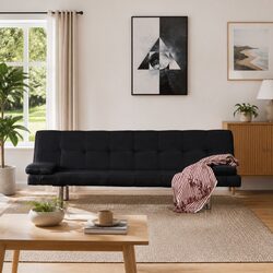 Black Sofa Bed with Reclining Positions and Pillows