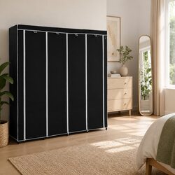4-Compartment Wardrobe Storage Cabinet in Black