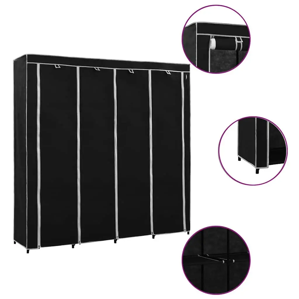Wardrobe Storage Cabinet Organiser 4 Compartments Black 175x45x170cm