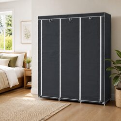 Portable Wardrobe Storage Cabinet with Rods and Compartments