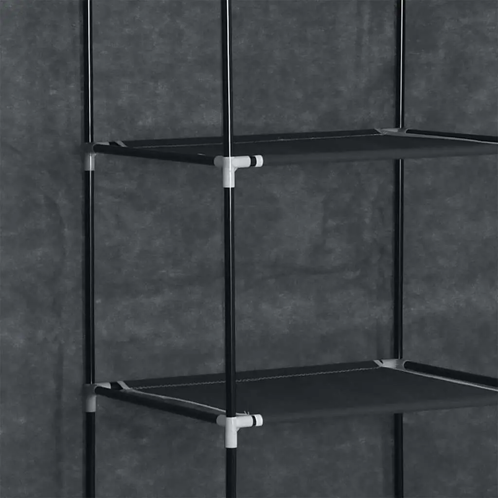 Portable Wardrobe Cabinet Black Nonwoven Fabric Large Storage Organizer with Compartments and Rods 150x45x175cm