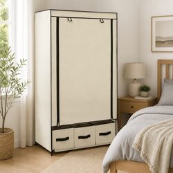 Portable Closet Storage Cabinet in Cream Fabric