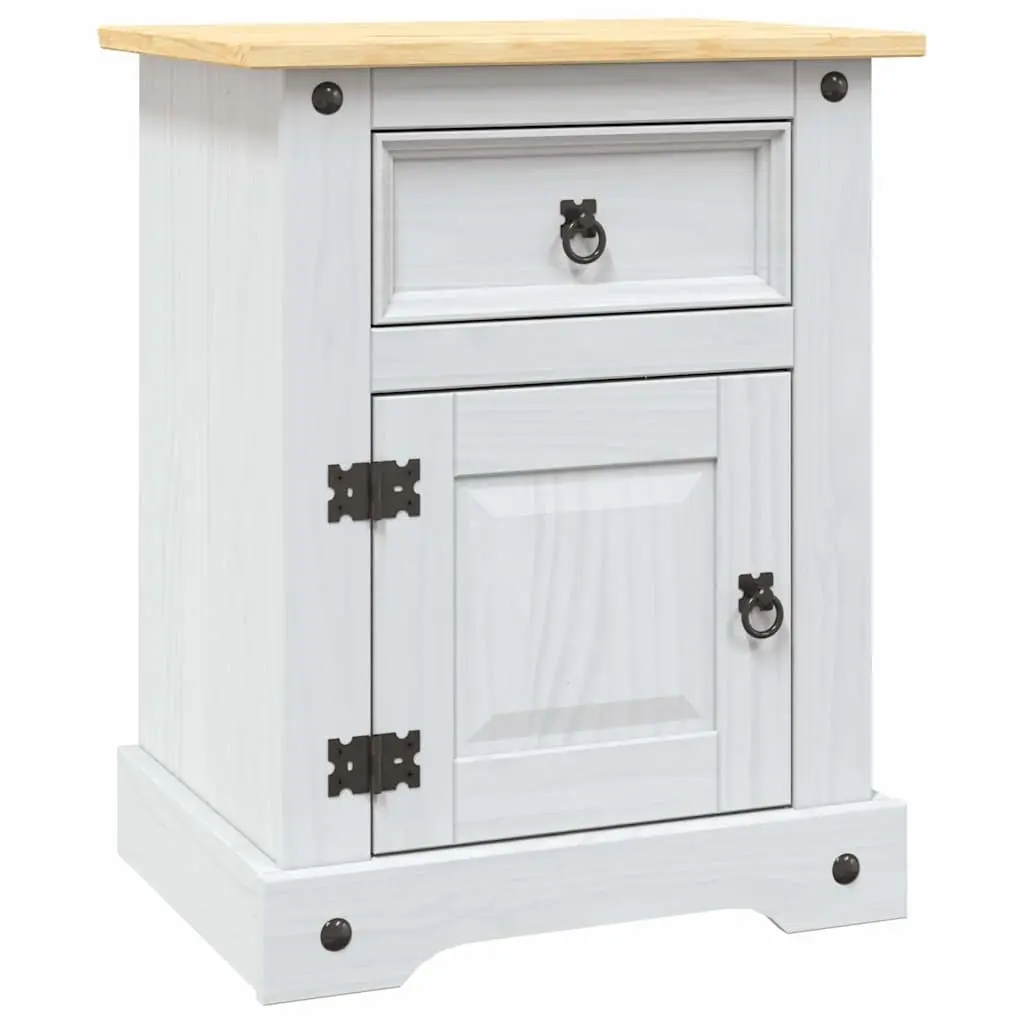 Bedside Table Compact Storage White Wooden Nightstand with Drawer Mexican Corona Style