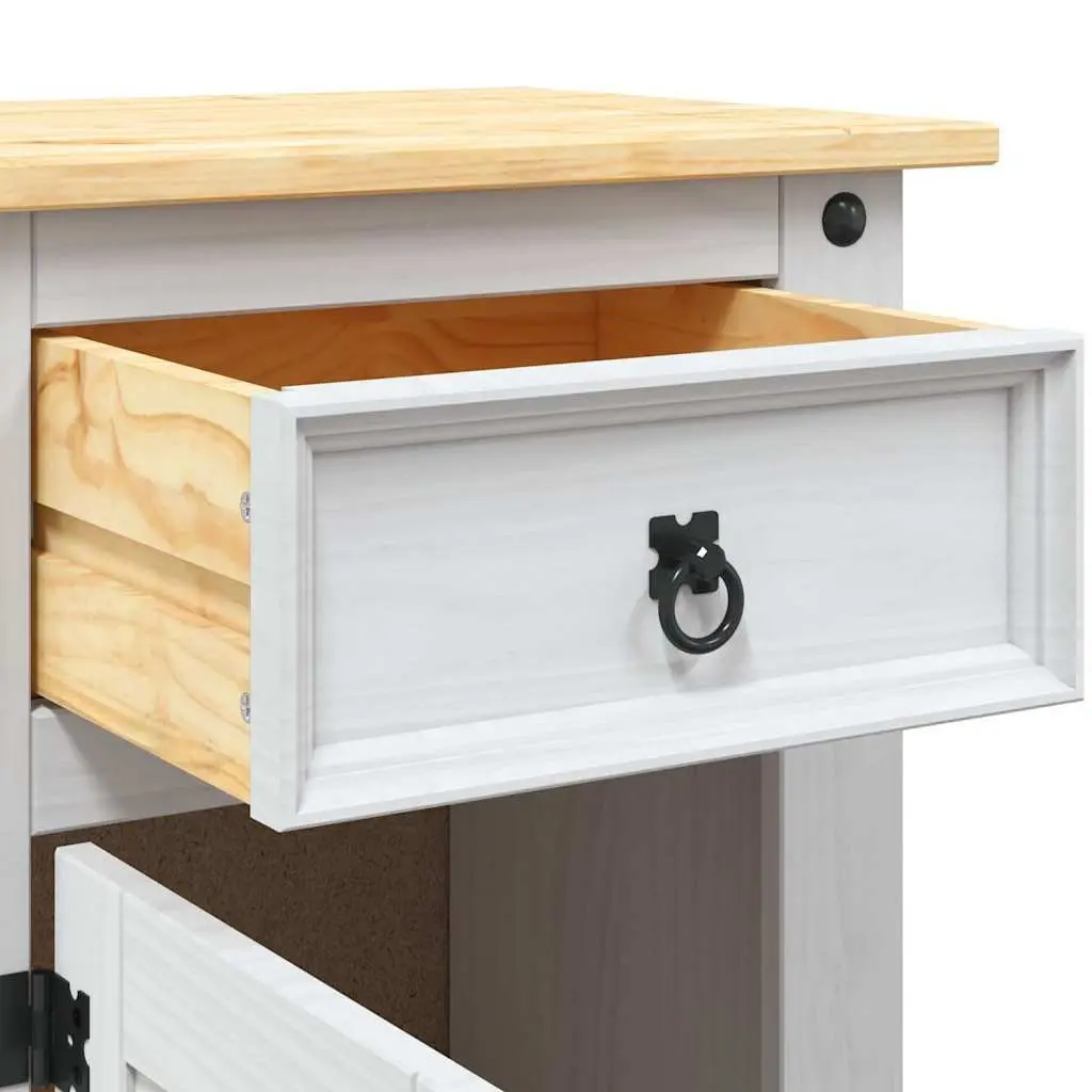 Bedside Table Compact Storage White Wooden Nightstand with Drawer Mexican Corona Style