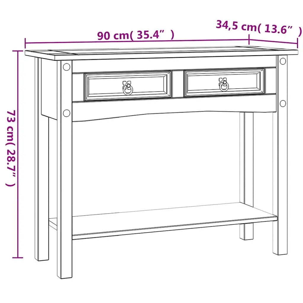 Console Table Rustic White Pinewood 2 Drawer 1 Shelf Mexican Corona Style