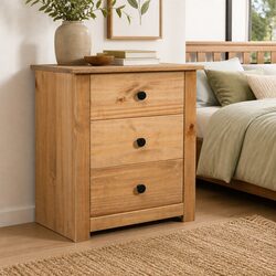 3-Drawer Solid Pine Wood Bedside Cabinet in Brown