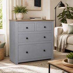 Solid Pinewood Sideboard 4 Drawer Cabinet Grey 80x40x83cm