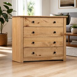 4-Drawer Side Cabinet 80x40x73 cm in Solid Pinewood