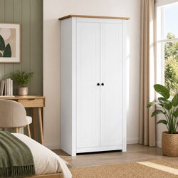 Compact White Wardrobe with Hanger Bar and Shelf