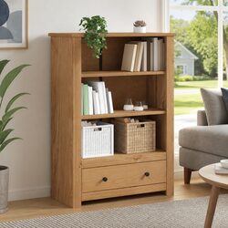 Solid Pine Wooden Bookcase 80x35x110 cm with Drawer