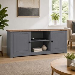Grey Wooden Media Console Storage Unit 120x40x50cm