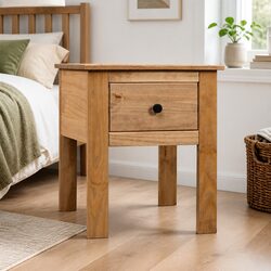 Bedside Cabinet in Brown Pine, 46x40x57cm, 1 Drawer