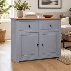 Solid Pinewood Sideboard Grey 93x40x80 cm with Drawers and Doors