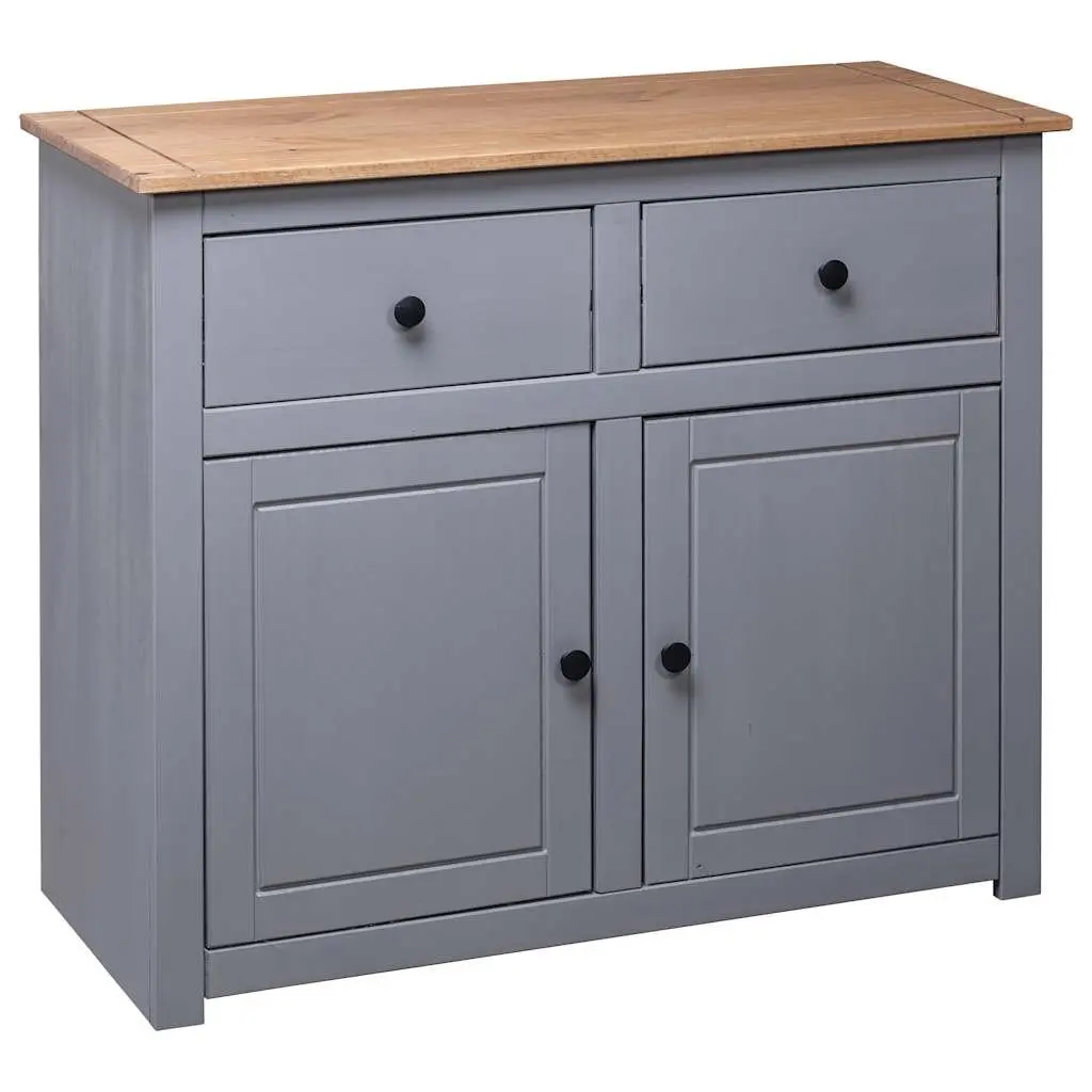 Sideboard Grey Rustic Solid Pinewood Storage Cabinet 93x40x80 cm with Drawers and Doors