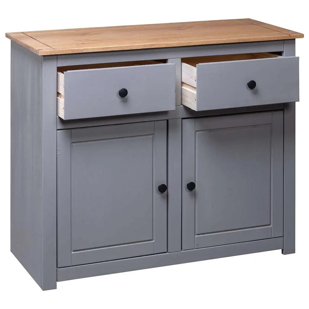 Sideboard Grey Rustic Solid Pinewood Storage Cabinet 93x40x80 cm with Drawers and Doors