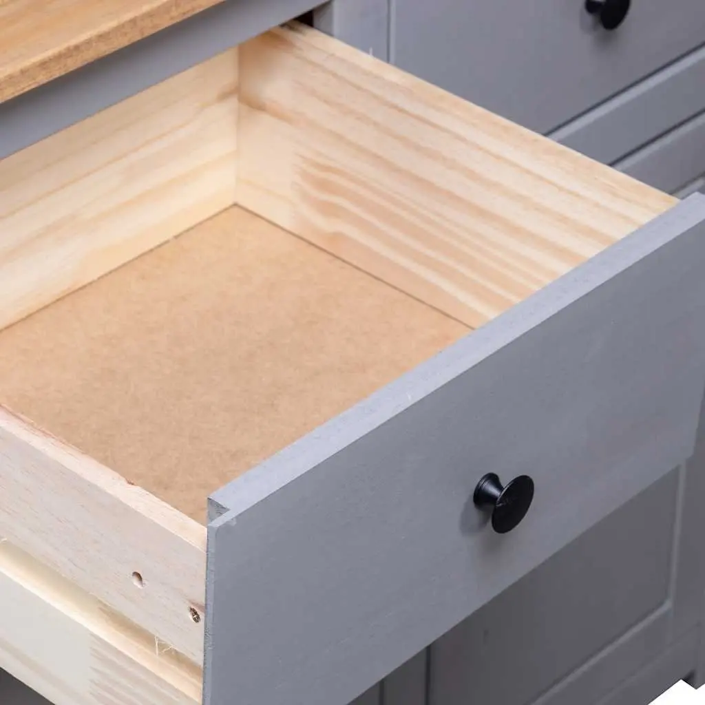 Sideboard Grey Rustic Solid Pinewood Storage Cabinet 93x40x80 cm with Drawers and Doors