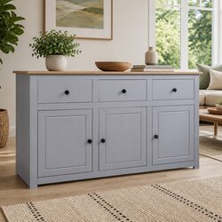 Solid Pinewood 3 Drawer Grey Storage Cabinet