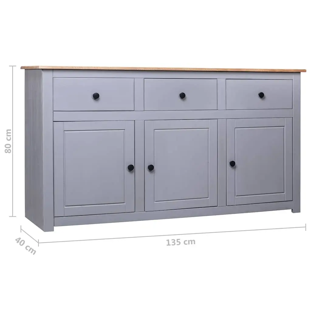 Sideboard Storage Cabinet Solid Pinewood Grey 3 Drawer 135cm