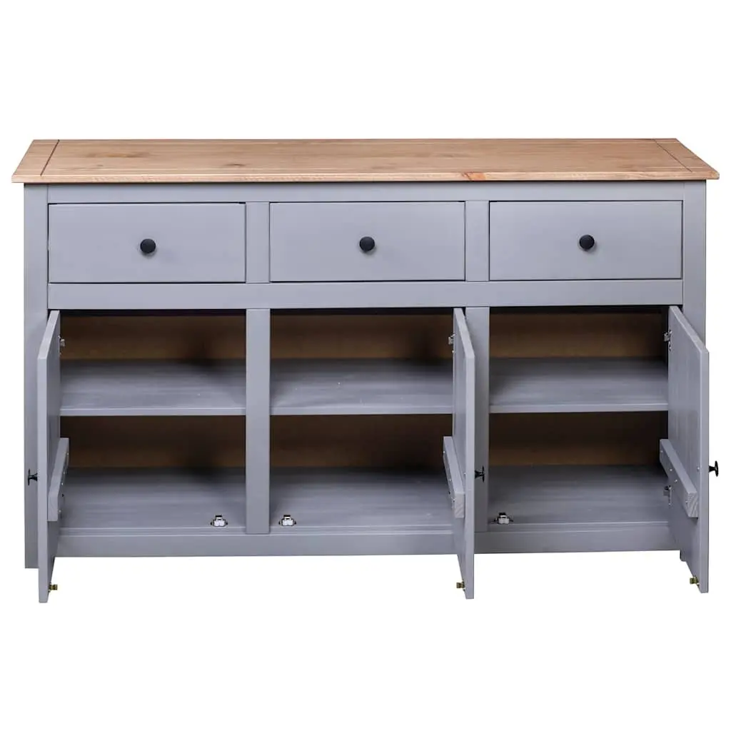 Sideboard Storage Cabinet Solid Pinewood Grey 3 Drawer 135cm