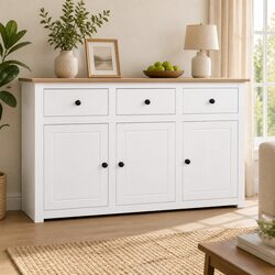White Solid Pinewood Sideboard Storage Cabinet