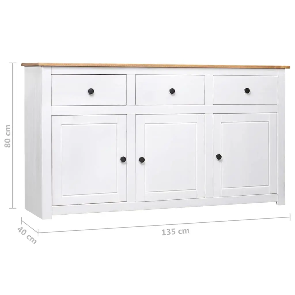 Sideboard Solid Pinewood 3 Drawer Storage Unit White