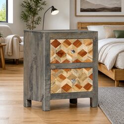 Solid Mango Wood Bedside Cabinet Grey 40x30x50 cm