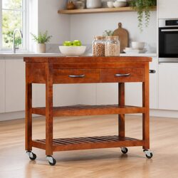 Solid Acacia Wood Kitchen Trolley Cart 100x48x89cm