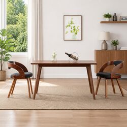 Dining Chairs Set of 2 in Grey Fabric with Bent Wood Frame