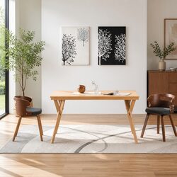 2 Dining Chairs with Grey Fabric Upholstery and Wood Frame