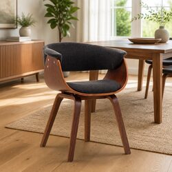 Grey Fabric Upholstered Dining Chair with Wood Frame