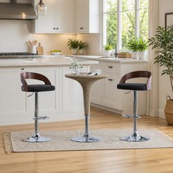 Grey Fabric Bar Stools with Bentwood Frame - Set of 2