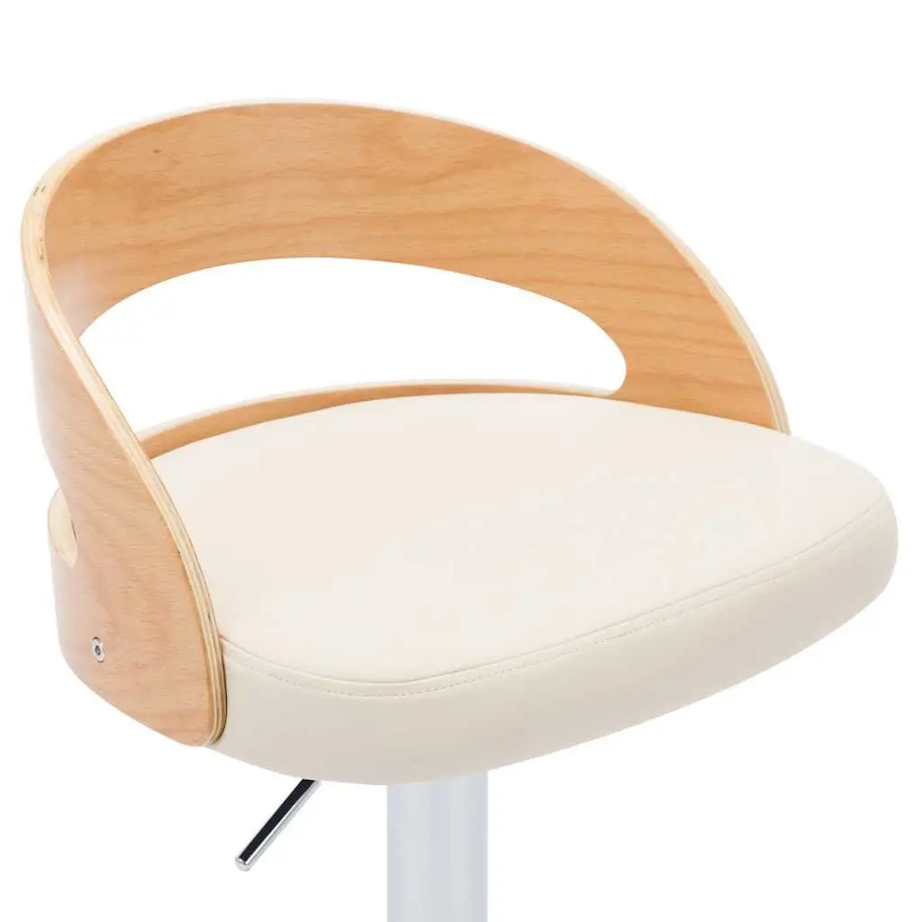 Bar Stools Adjustable Height Ergonomic Cream Faux Leather Bentwood Frame 2 Piece