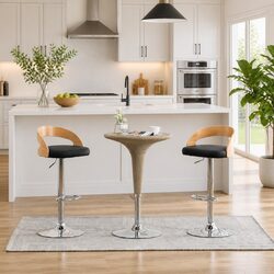 Black Faux Leather Bar Stools - 2 Piece Set with Gas Lift