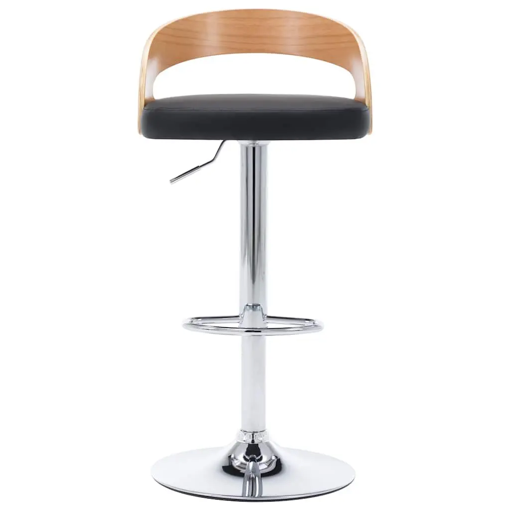 Bar Stools 2 pcs Black Faux Leather Bentwood Frame Gas Lift Height Adjustable