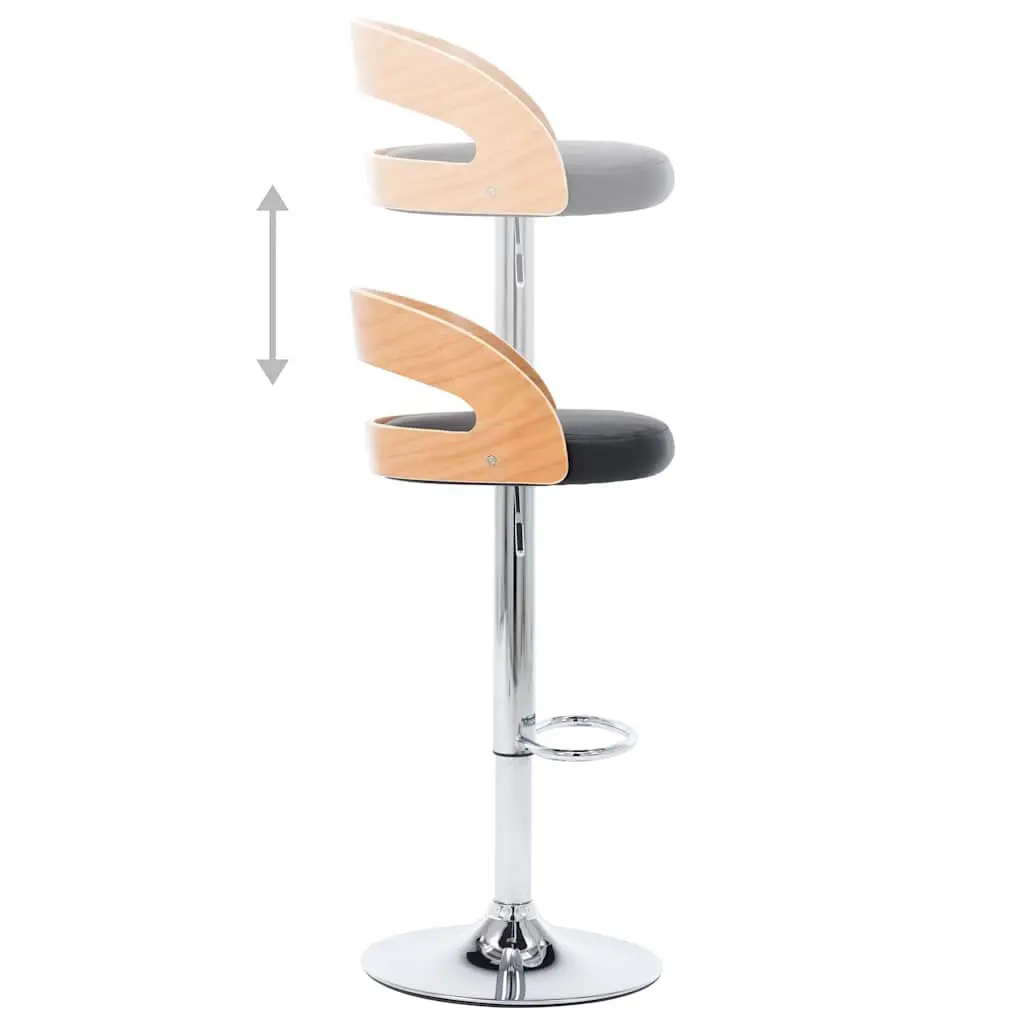 Bar Stools 2 pcs Black Faux Leather Bentwood Frame Gas Lift Height Adjustable