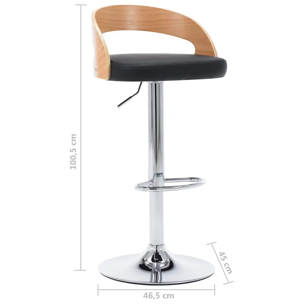 Bar Stools 2 pcs Black Faux Leather Bentwood Frame Gas Lift Height Adjustable