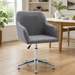 Functional Grey Fabric Swivel Dining Chair with Gas Lift