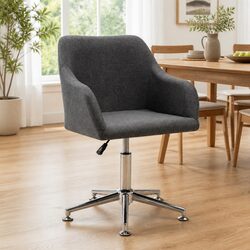 Grey Fabric Swivel Dining Chair with Adjustable Height